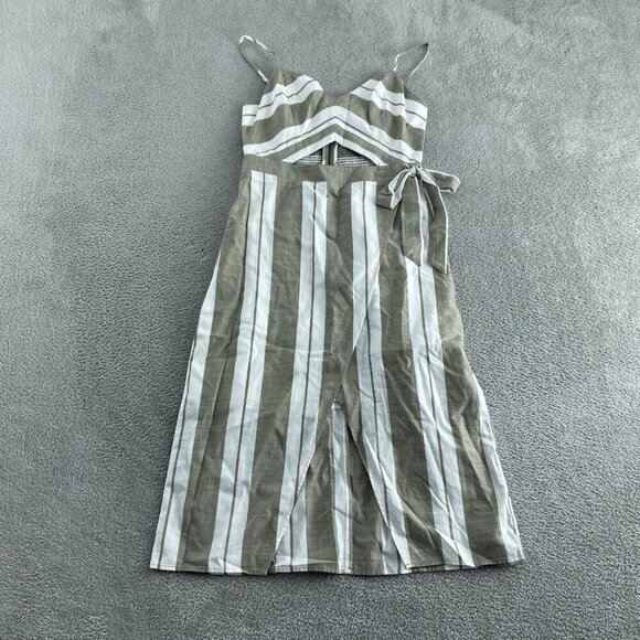 Striped Cotton Blend Midi Dress By Express Size 2 Beige & White NWT 1654 - Picture 1 of 10